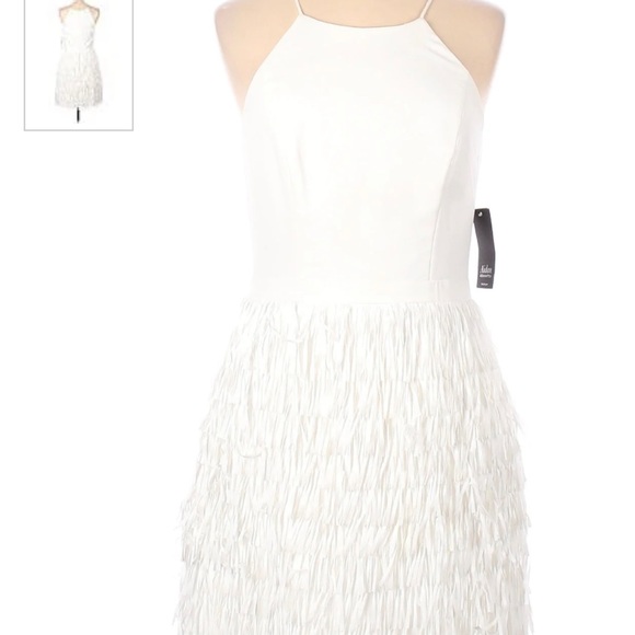 BHLDN Aidan by Aidan Mattox Crepe Halter Fringe Dress. Size 2. Color ivory. - Picture 4 of 6
